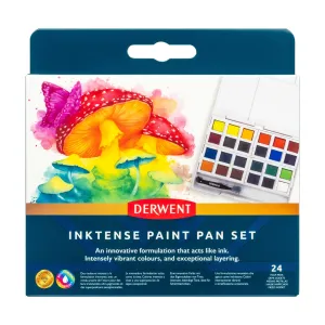 Derwent Inktense Watercolour Paint Pans - Set of 24 Half Pans   Waterbrush