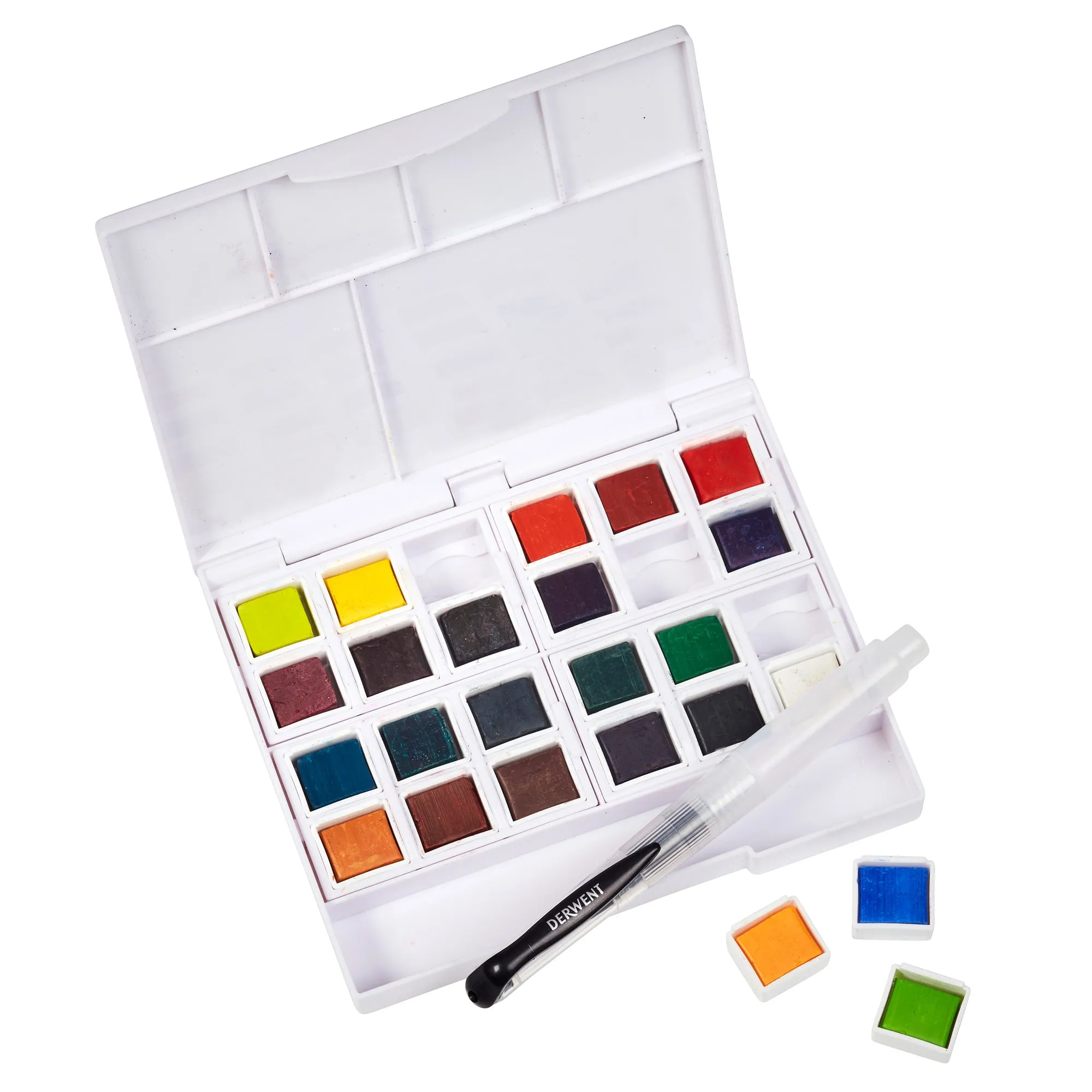 Derwent Inktense Watercolour Paint Pans - Set of 24 Half Pans   Waterbrush