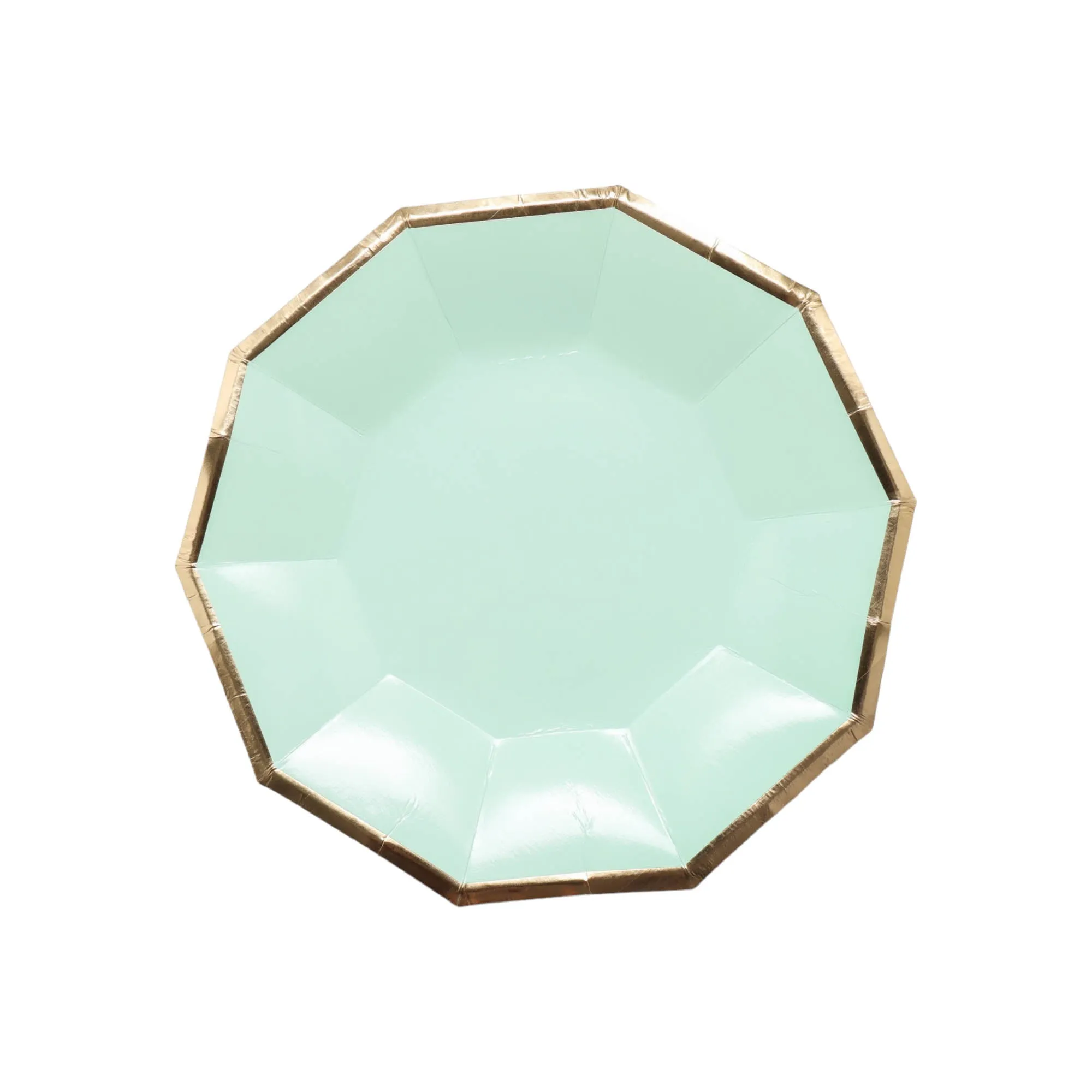 Disposable Party Paper Dinner Plate Green with Gold Trim 8pack XPATY66