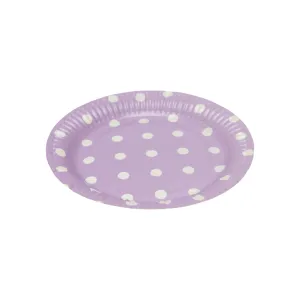 Disposable Party Paper Dinner Side Plates Purple with White Polka Dots 8pack XPATY75