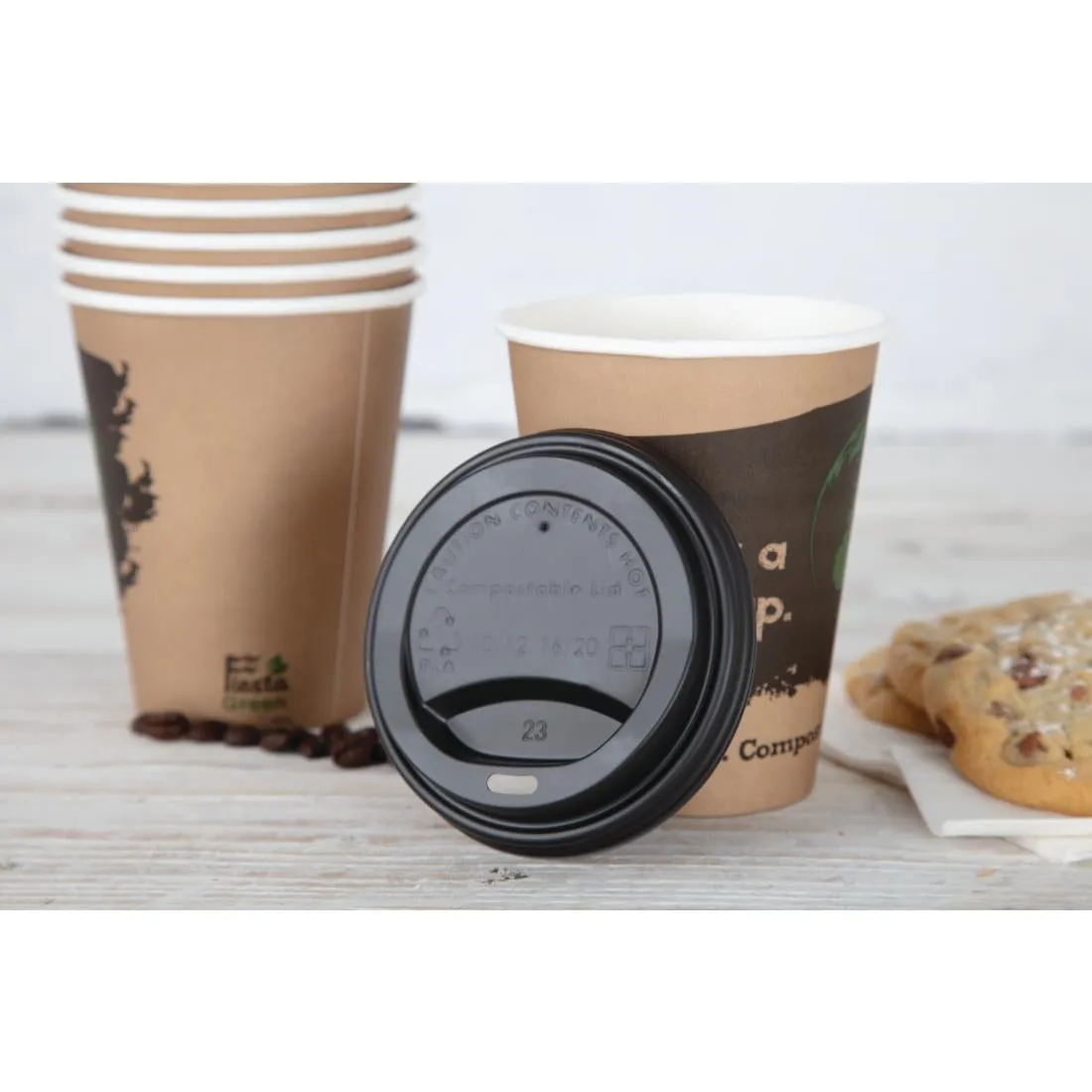 DS055 Fiesta Green Compostable Coffee Cup Lids 340ml / 12oz (Pack of 50)
