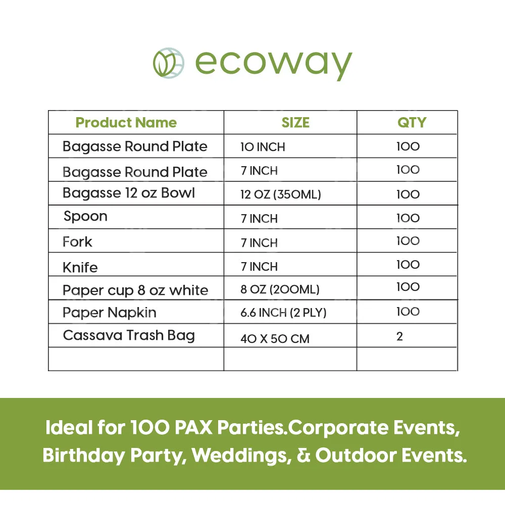 ECOWAY PARTY PACK FOR 100 PERSONS-NATURAL