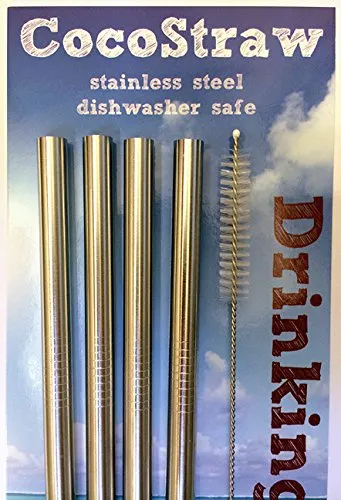 EXTRA LONG Stainless Steel Drinking Straws 10.5" Length 4 Qty - Wide Straight