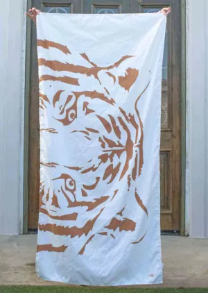Eye of the Tiger Beach Towel in Soft White/Camel