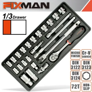 FIXMAN FIXMAN TRAY 24 PIECE 3/8' DRIVE SOCKETS AND ACCESSORIES FIX F1BT72