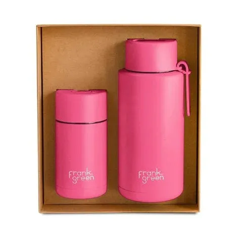 Frank Green -The  Essential Gift Set - Large - 12oz/34oz- Straw Lid - Neon Pink