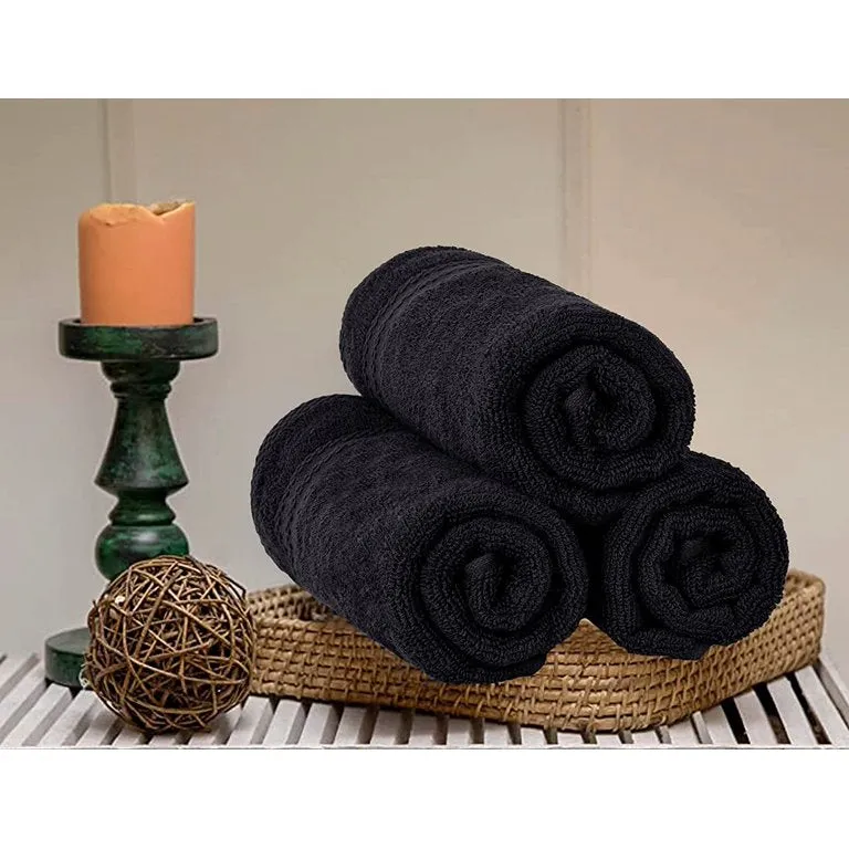 GLAMBURG Ultra Soft 6-Piece Hand Towel Set 16x28 - 100% Ringspun Cotton - Durable & Highly Absorbent Hand Towels - Ideal for use in Bathroom, Kitchen, Gym, Spa & General Cleaning - Black