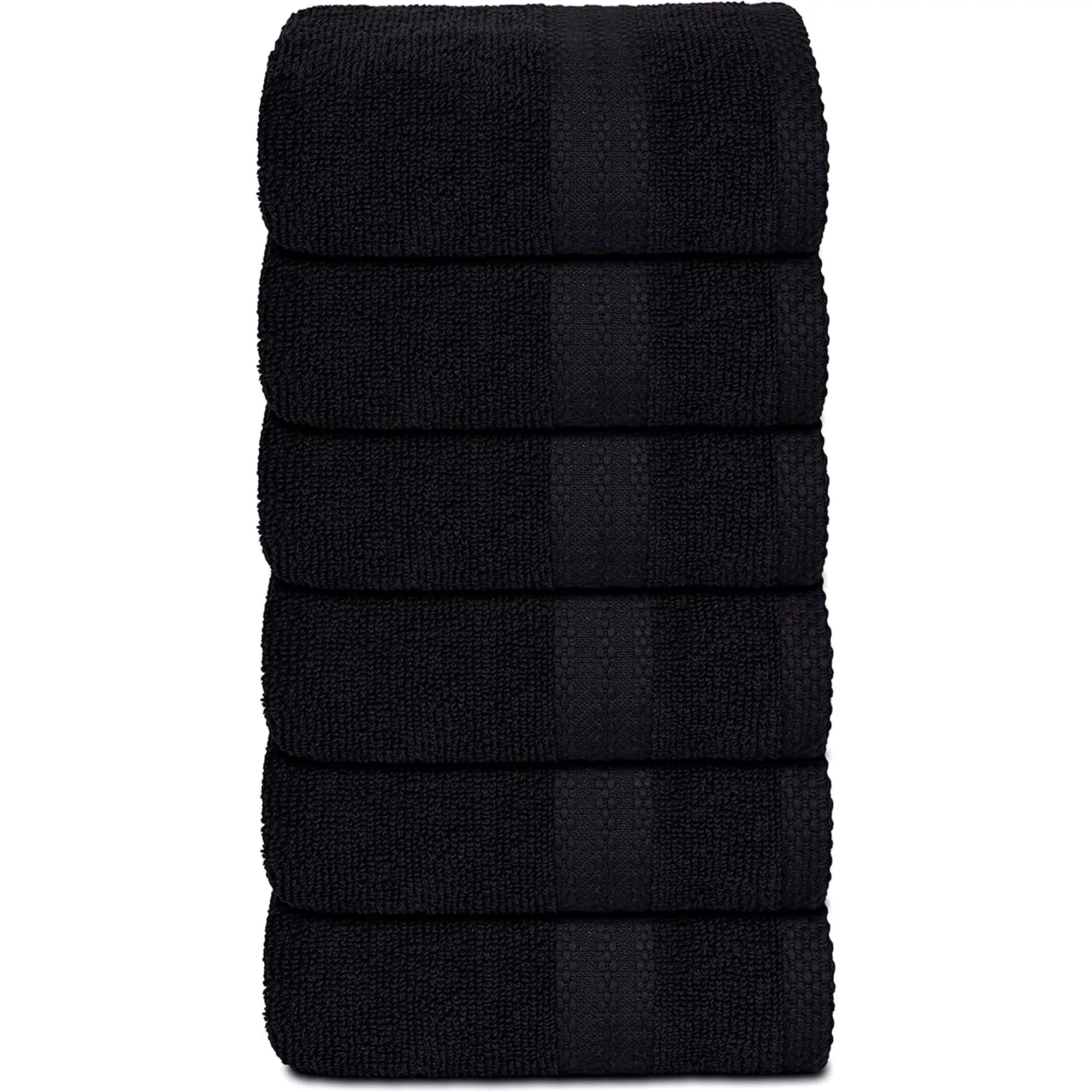 GLAMBURG Ultra Soft 6-Piece Hand Towel Set 16x28 - 100% Ringspun Cotton - Durable & Highly Absorbent Hand Towels - Ideal for use in Bathroom, Kitchen, Gym, Spa & General Cleaning - Black