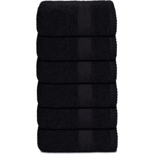 GLAMBURG Ultra Soft 6-Piece Hand Towel Set 16x28 - 100% Ringspun Cotton - Durable & Highly Absorbent Hand Towels - Ideal for use in Bathroom, Kitchen, Gym, Spa & General Cleaning - Black