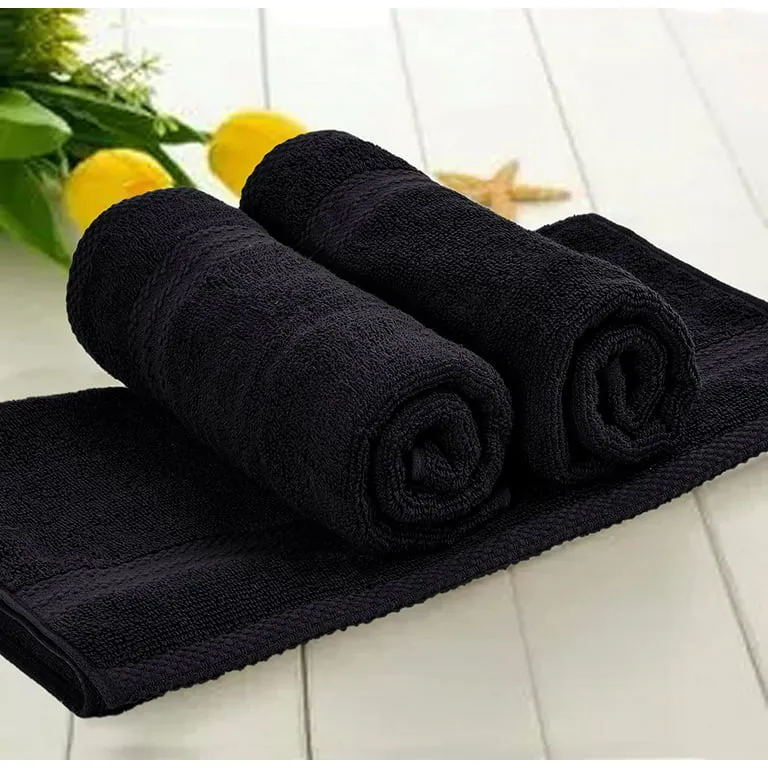 GLAMBURG Ultra Soft 6-Piece Hand Towel Set 16x28 - 100% Ringspun Cotton - Durable & Highly Absorbent Hand Towels - Ideal for use in Bathroom, Kitchen, Gym, Spa & General Cleaning - Black