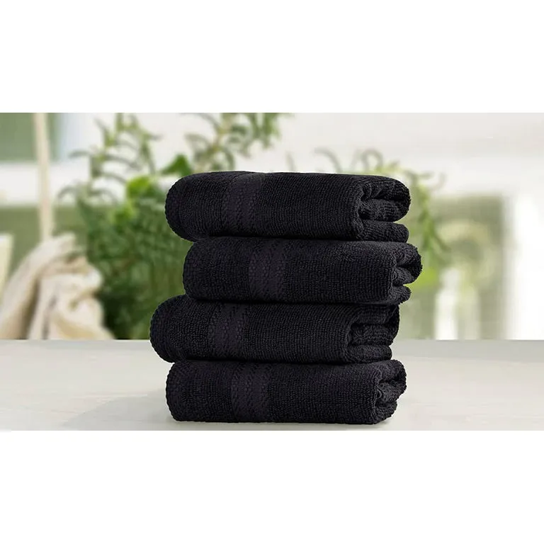 GLAMBURG Ultra Soft 6-Piece Hand Towel Set 16x28 - 100% Ringspun Cotton - Durable & Highly Absorbent Hand Towels - Ideal for use in Bathroom, Kitchen, Gym, Spa & General Cleaning - Black