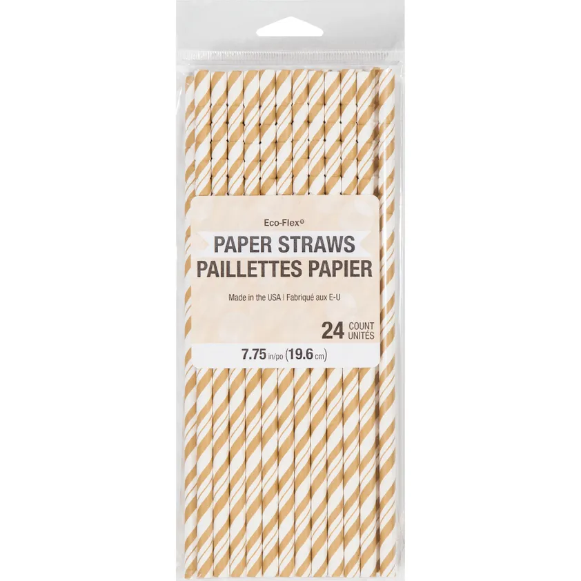 Gold and White Striped Paper Straws (144 Straws)