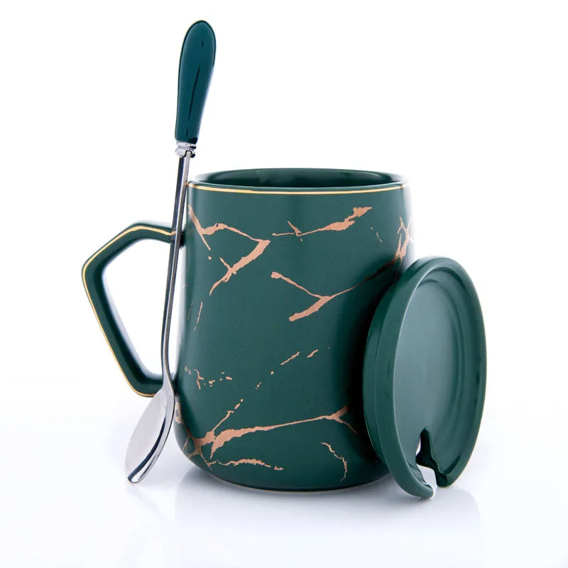 Goldira Glam Green Mug And Tray (400 ML) - Five Piece Set