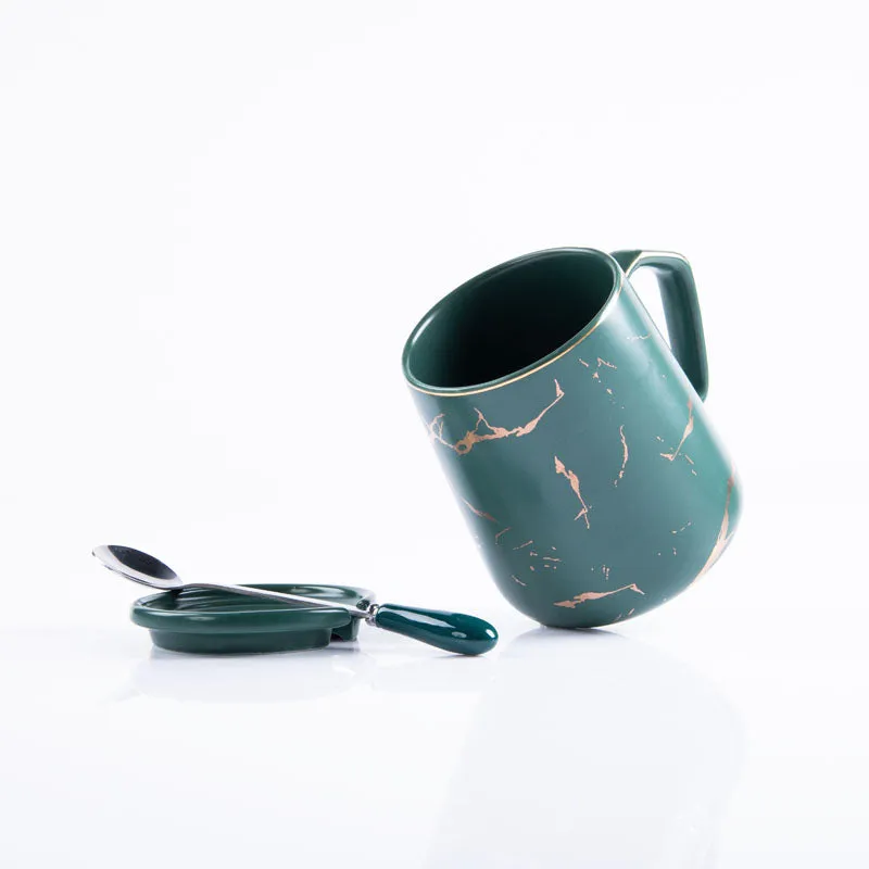 Goldira Glam Green Mug And Tray (400 ML) - Five Piece Set