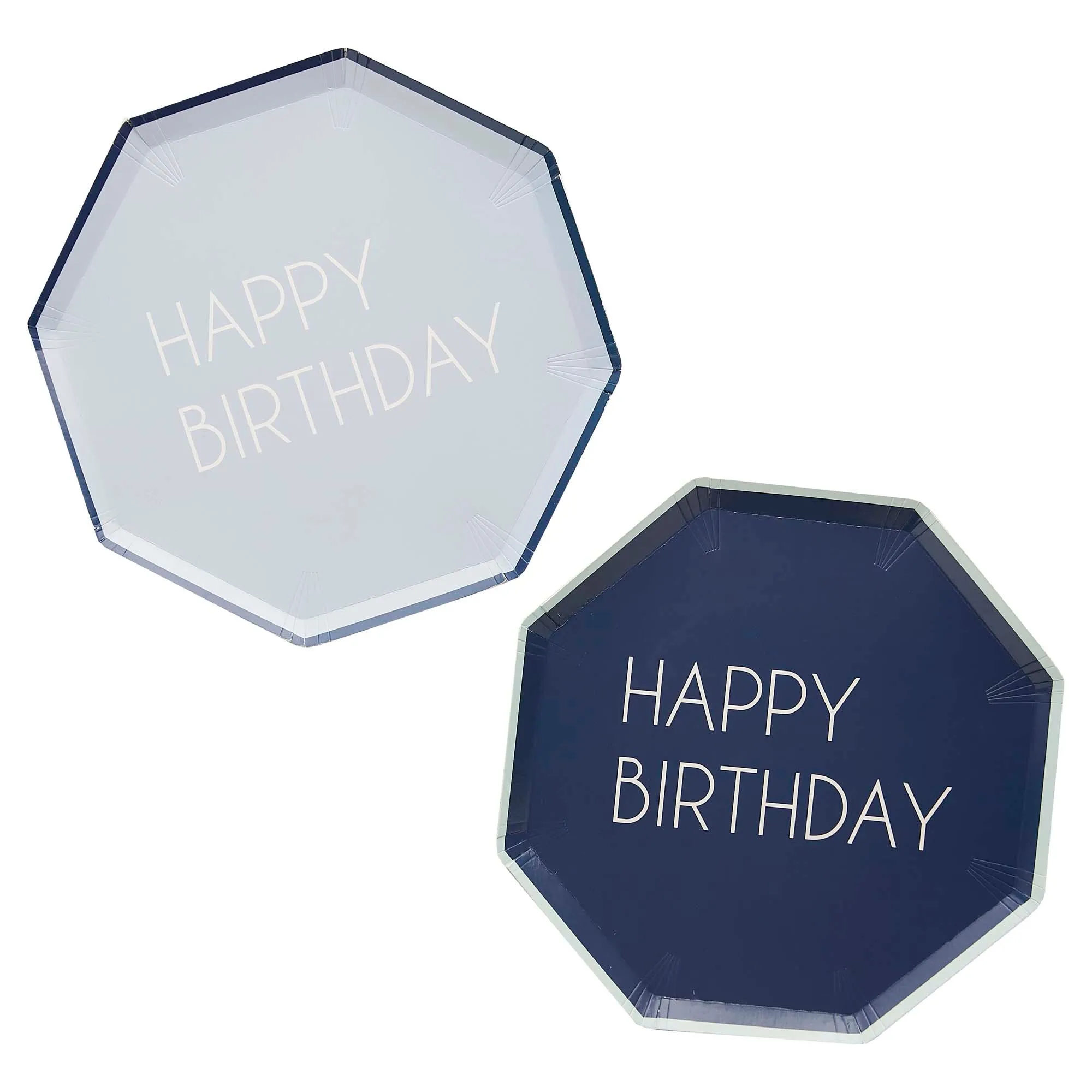 Happy Birthday Large Eco Octagon Lunch Paper Plates, Blue, 9 Inches, 8 Count