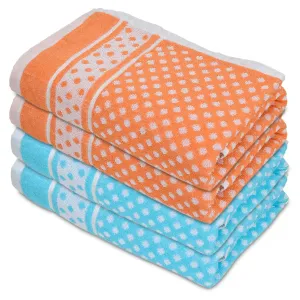Heart HomeDot Printed Super Soft, Fluffy, and Absorbent, Cotton Bath Towel Perfect for Daily Use, 30"x60"- Pack of 4 (Orange & Sky Blue)