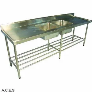 JEMI S/S Sink BENCH 2400mm wide - Double (Left Hand) sink