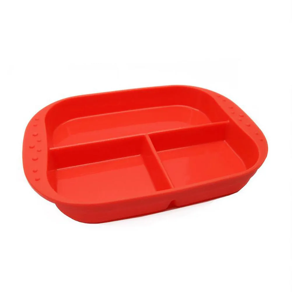 KinderVille Silicone Divided Plates For Kids And Toddlers, Red, 9x6.5 Inches