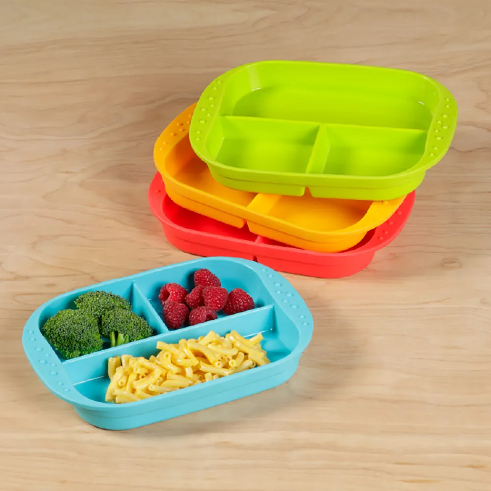 KinderVille Silicone Divided Plates For Kids And Toddlers, Red, 9x6.5 Inches