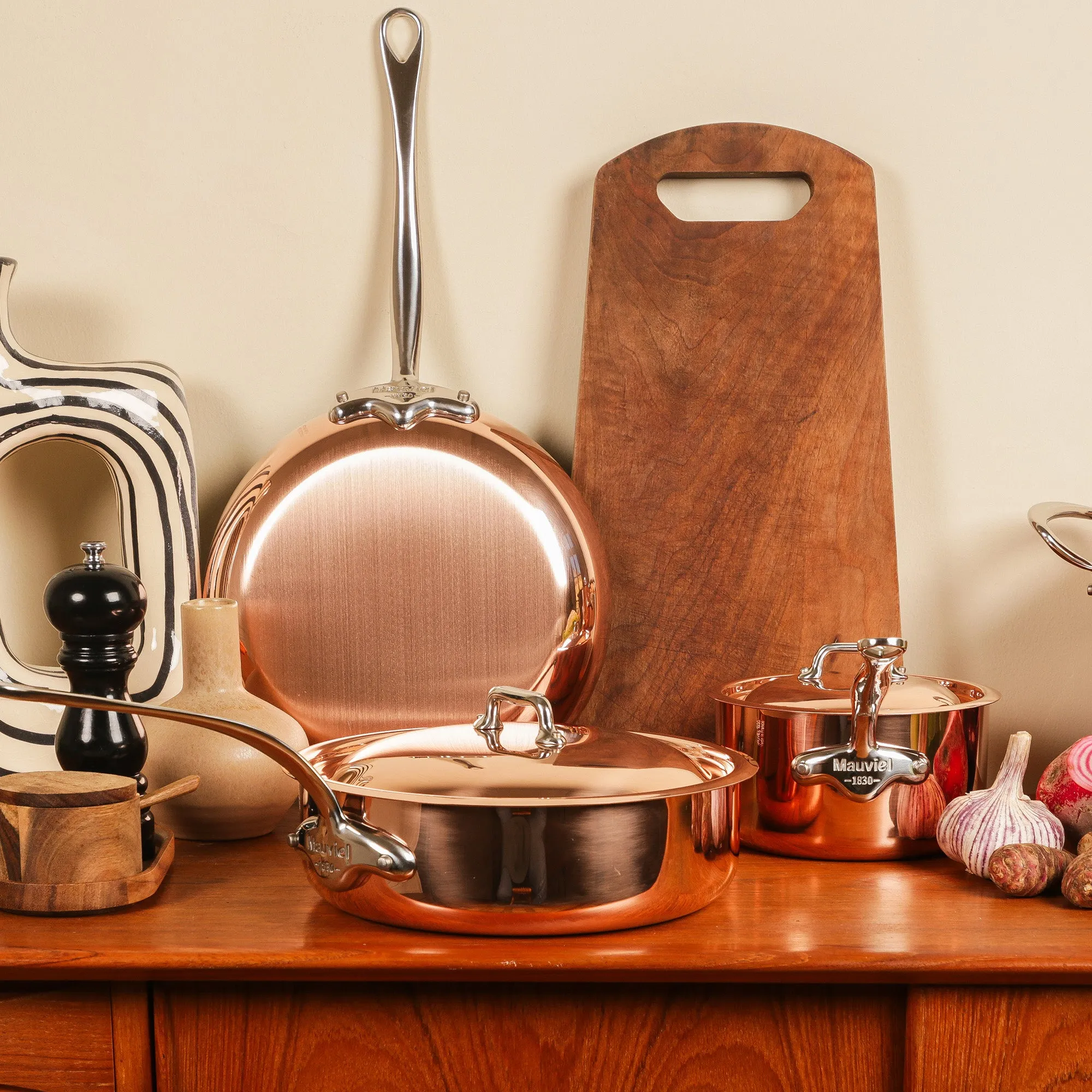 Mauviel M'Heritage 150 S Copper Curved Splayed Saute Pan With Cast Stainless Steel Handle, 3.6-Qt