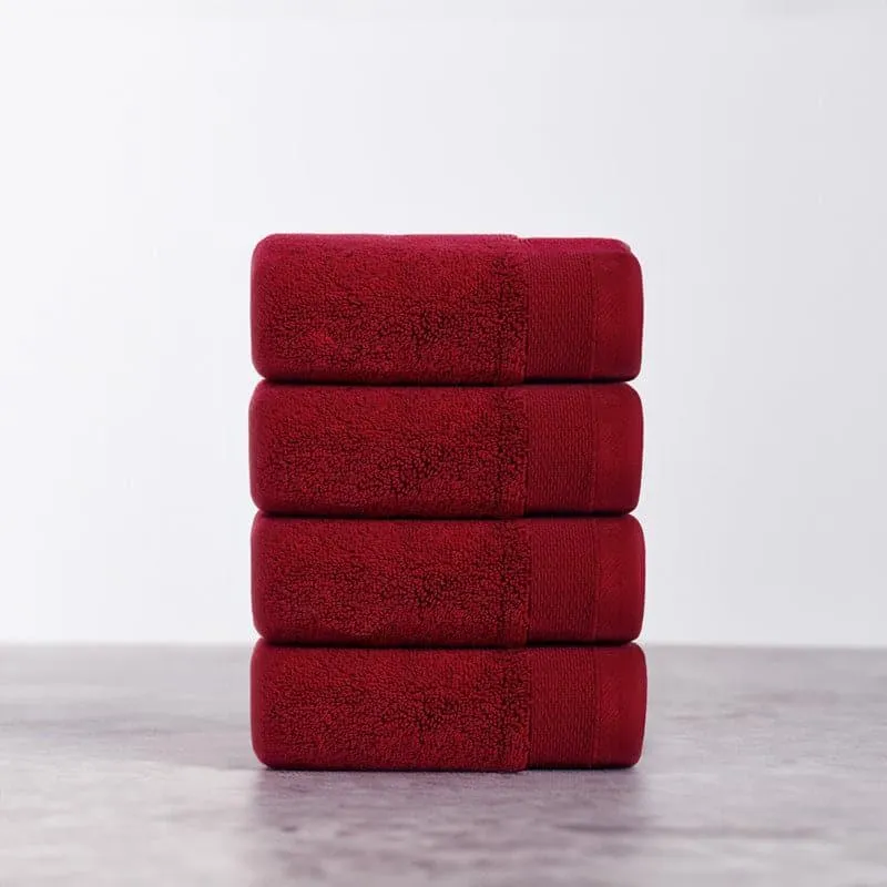 Micro Cotton Soft Serenity Solid Face Towel (Maroon) - Set Of Four