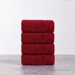 Micro Cotton Soft Serenity Solid Face Towel (Maroon) - Set Of Four