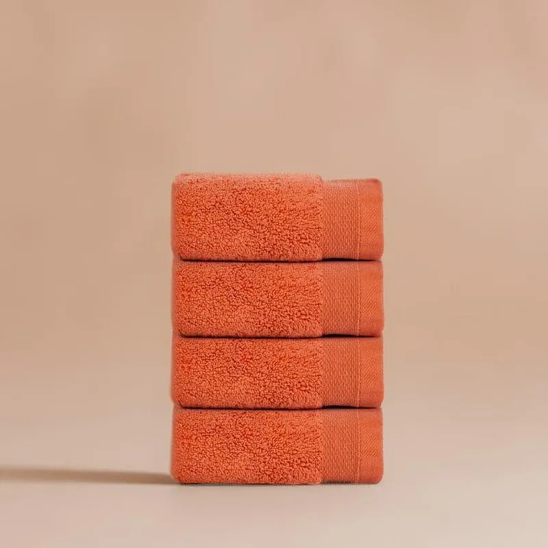 Micro Cotton Soft Serenity Solid Face Towel (Orange) - Set Of Four