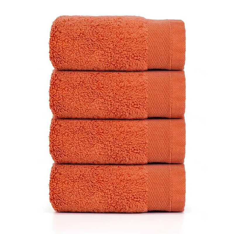 Micro Cotton Soft Serenity Solid Face Towel (Orange) - Set Of Four
