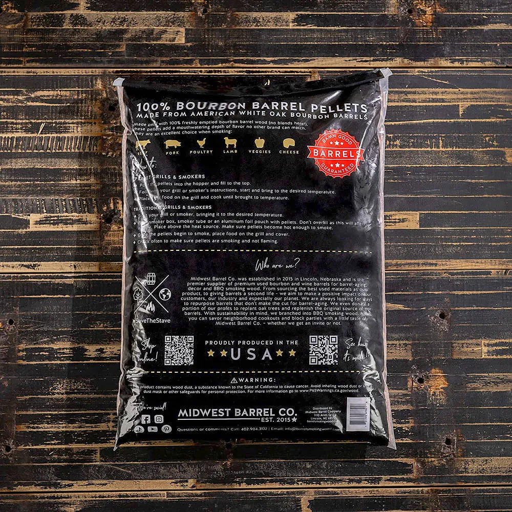 Midwest Barrel Company Bourbon Barrel BBQ Smoking Wood Pellets 20 LB/9 KG Bag