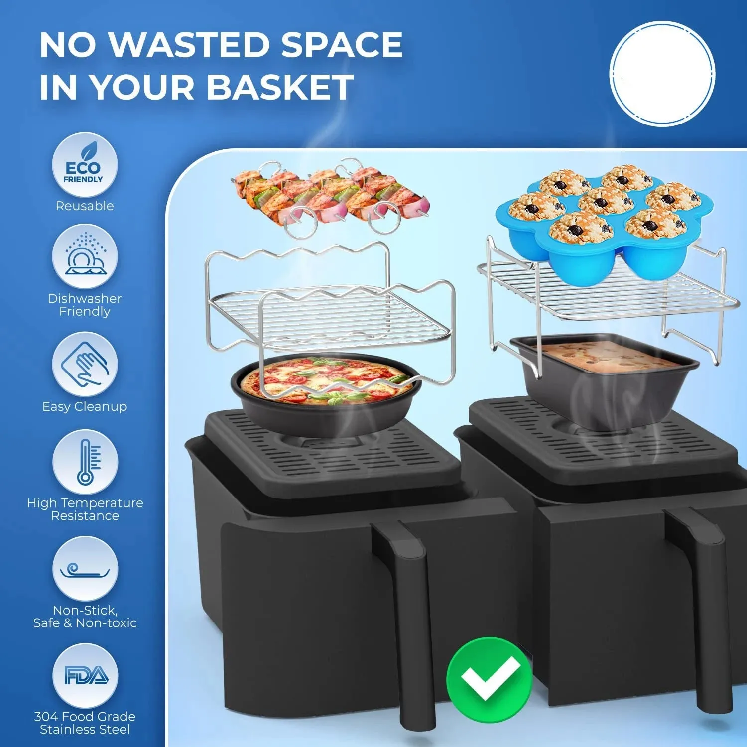 Ninja Air Fryer Accessory Set: Cake Pans, Rack, Cups, Pizza Pan 🍕
