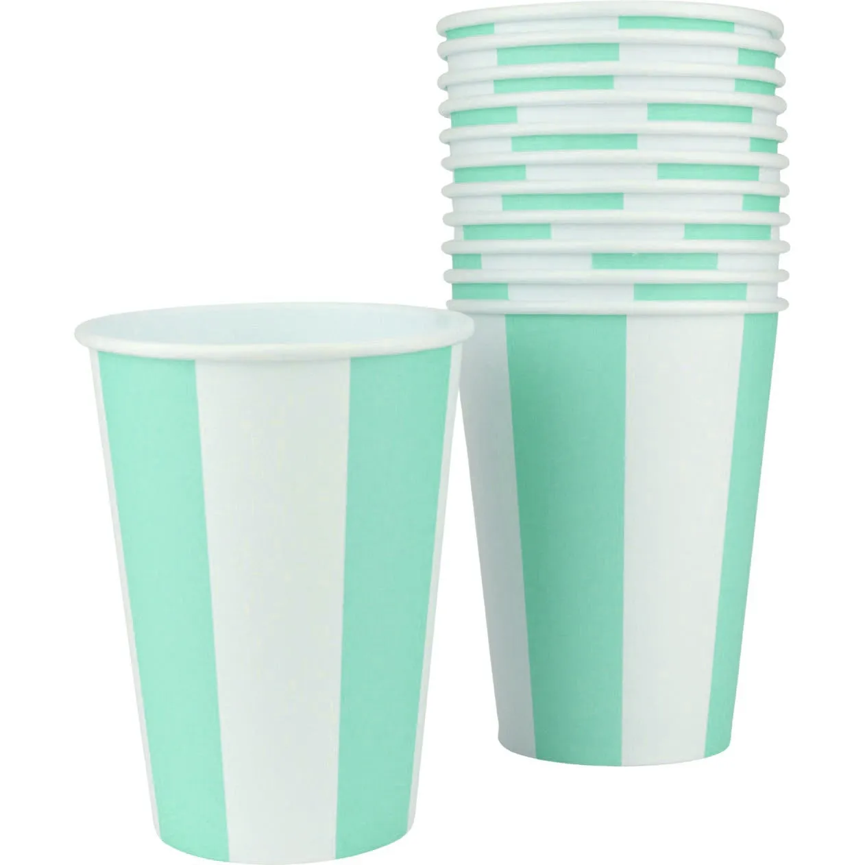 Pastel Mint Striped Cups - 12 Pkt