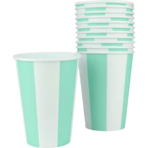 Pastel Mint Striped Cups - 12 Pkt