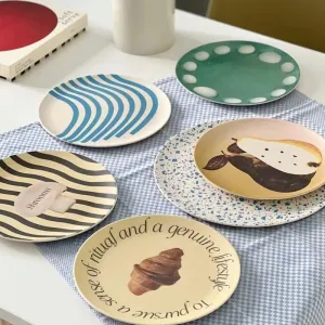 Printed Round Bamboo Fiber Dining Plate