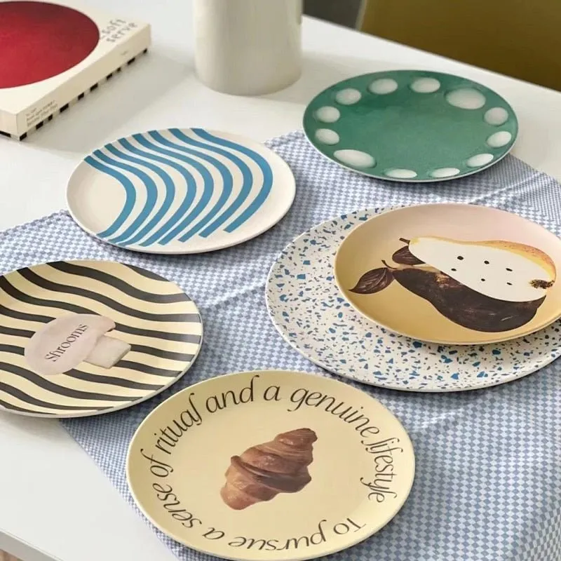 Printed Round Bamboo Fiber Dining Plate