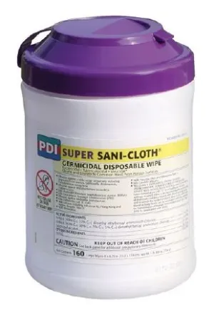 Professional Disposables Super Sani-Cloth Surface Disinfectant: 160 Count, Large, 6" x 6-3/4", Canister, Alcohol Scent