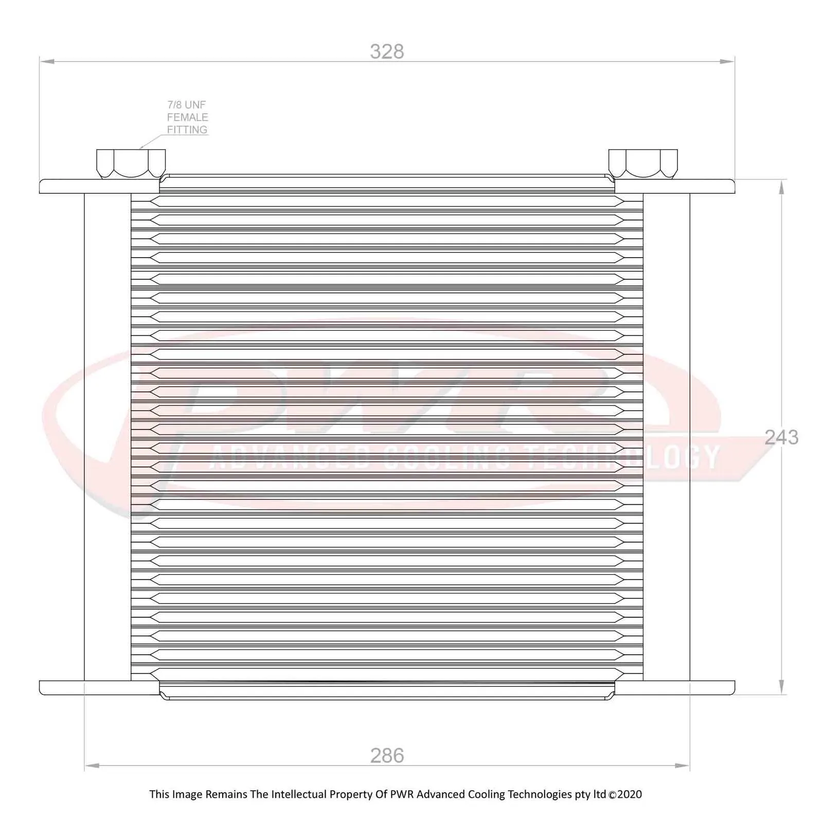 PWR Engine Oil Cooler - Plate and Fin 280 x 256 x 37mm (28 Row)