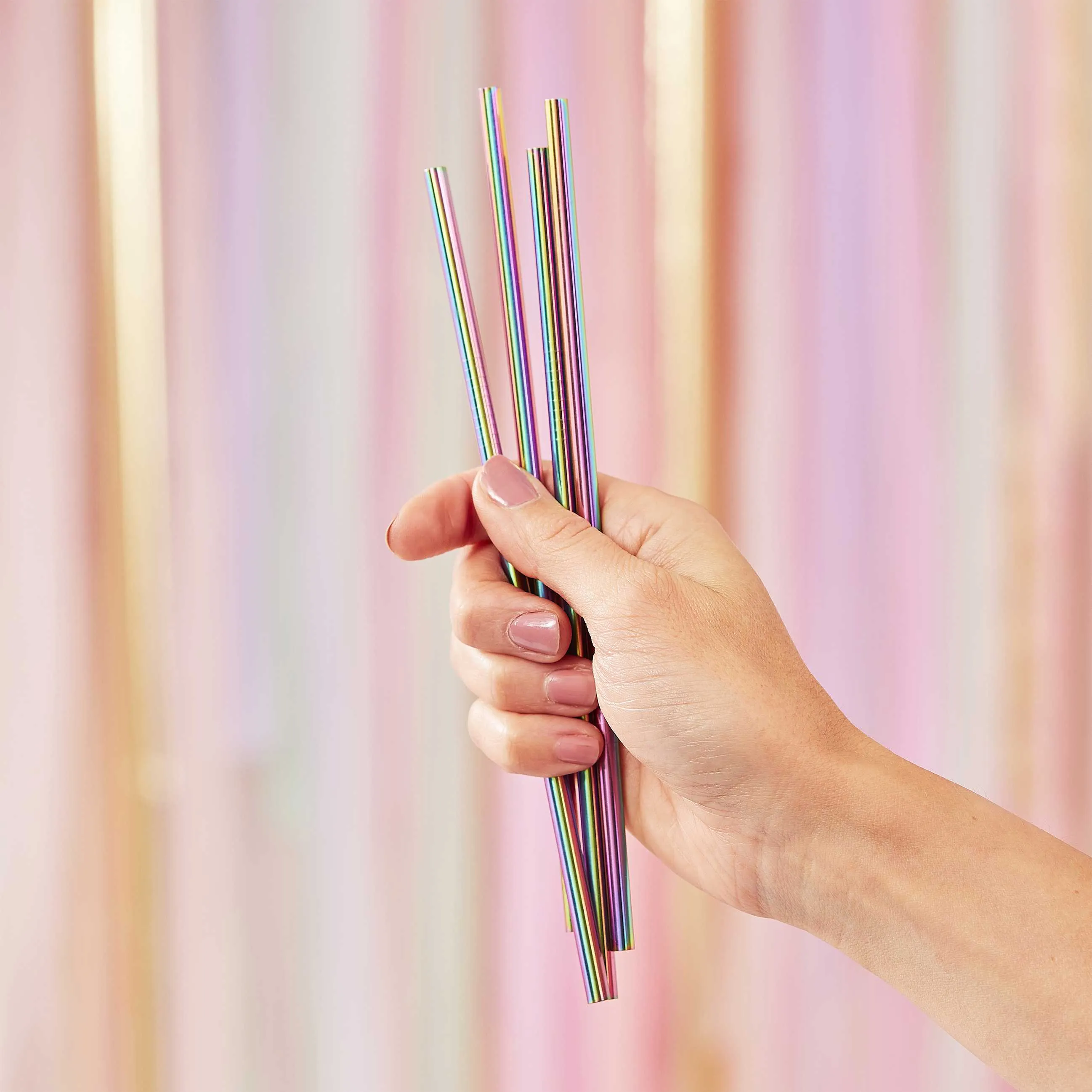 Rainbow Stainless Steel Reusable Straws Pack of 5