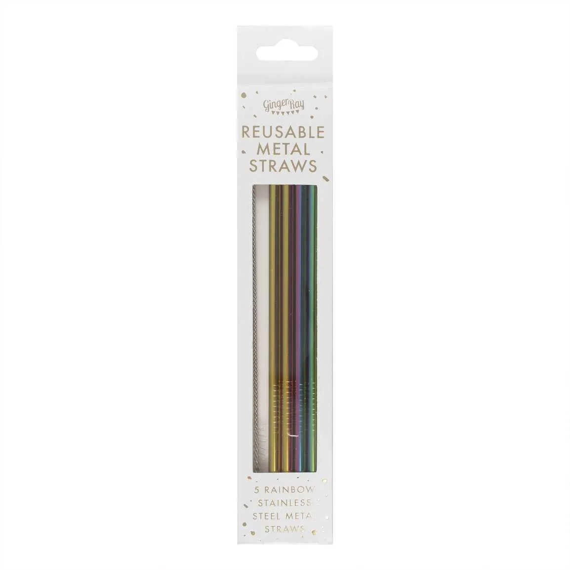 Rainbow Stainless Steel Reusable Straws Pack of 5