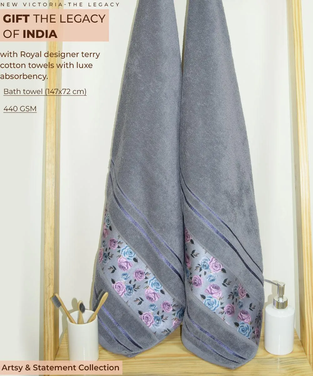 Rangoli Victoria 100% Cotton Bath Towel Set of 2 |  Ultra Soft, Super Absorbent Luxurious Towels