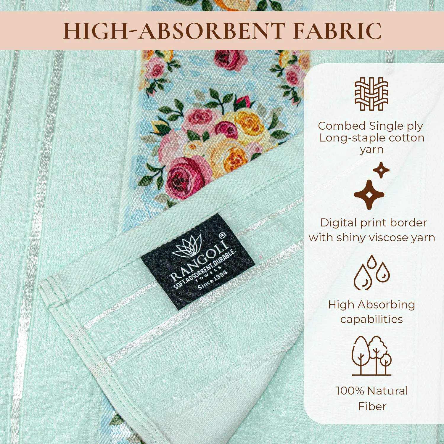 Rangoli Victoria 100% Cotton Hand Towel Set of 6 | Ultra Soft, Super Absorbent Luxurious Towels