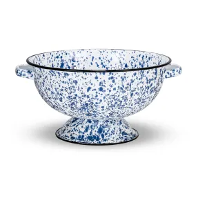 Red Co. Enamelware Metal Classic 10.5 Inch Round Food Strainer Colander with Two Handles, Navy Blue Marble/Black Rim – Splatter Design