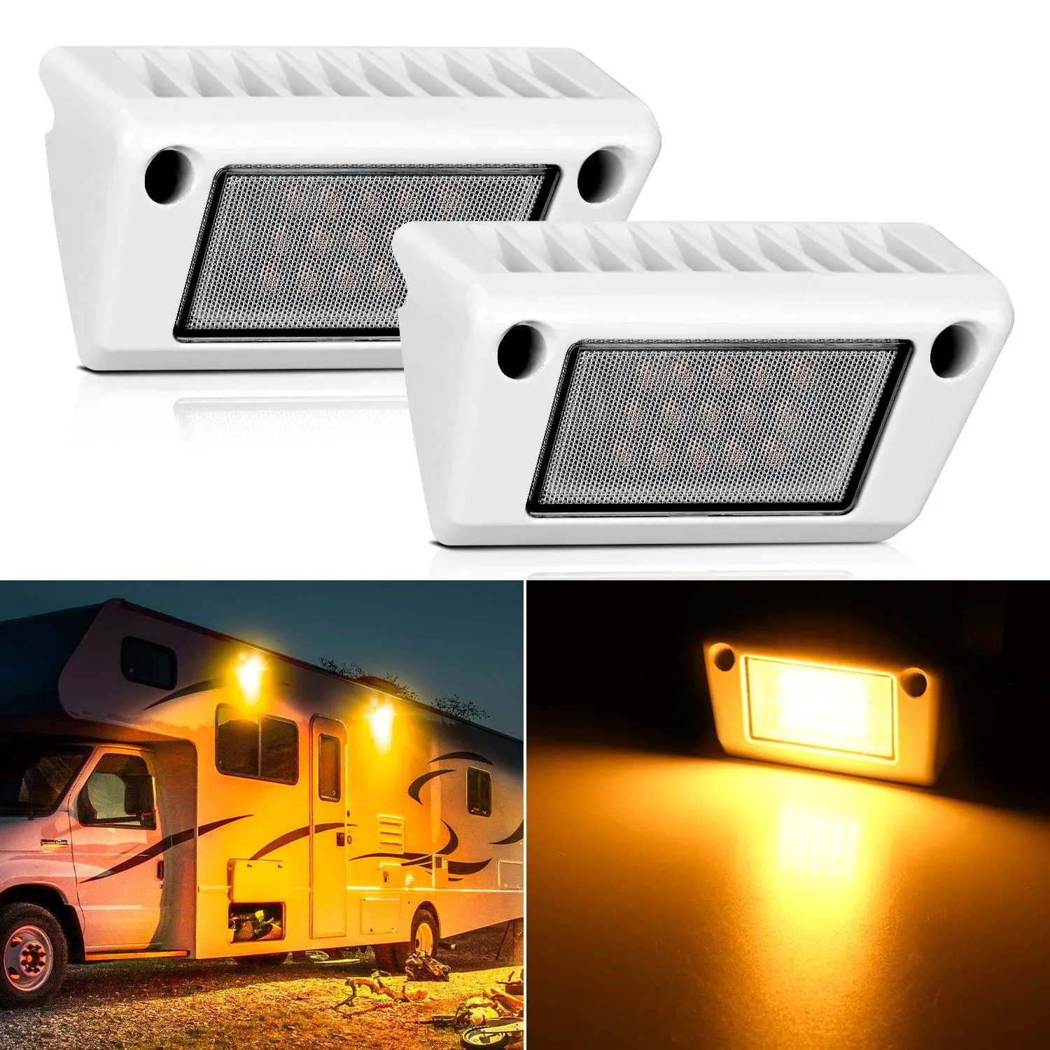RV Exterior Light 2PCS 5 Inch Amber Beam Porch Lights White Aluminum
