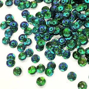 Sequins - Cup - Circle - 7mm - Textured Green with Green and Blue Lights (S121)