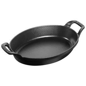 Staub Cast Iron Oval Dish Gratin Baking, 9.5-in x 6.75-in, Matte Black