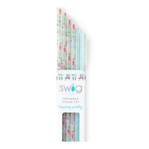 Swig | Disco Cowgirl   Aqua Glitter Reusable Straw Set