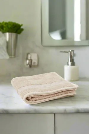 Taupe Soft Cotton Hand Towel With Viscose Border