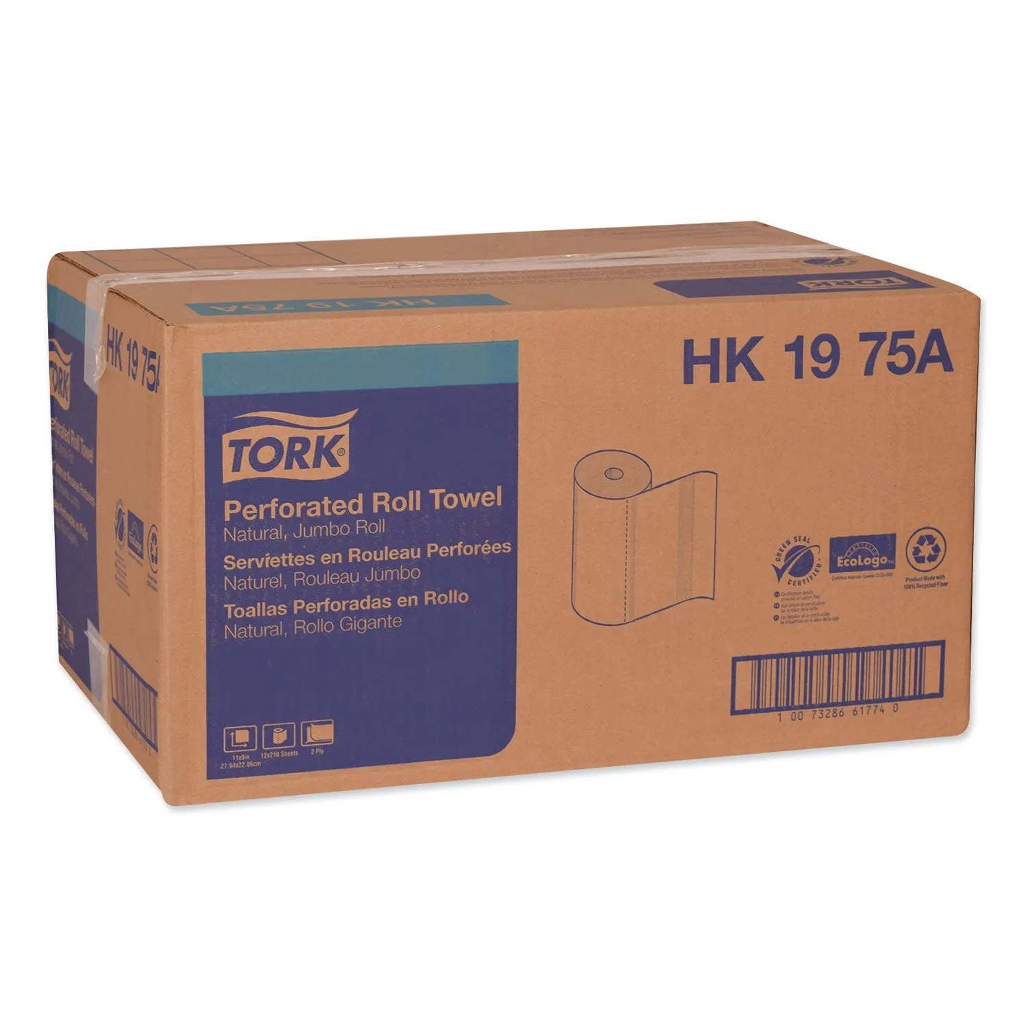 Tork Universal Perforated Towel Roll, 2-Ply, 11 X 9, Natural, 210/Roll,12 Rolls/Carton - TRKHK1975A
