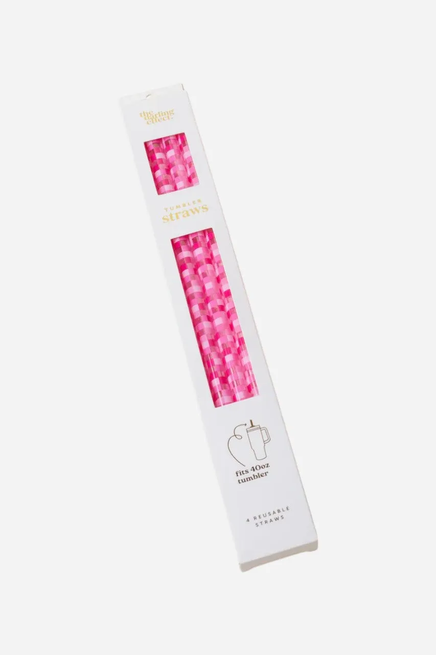Tumbler Straw Set Check Hot Pink