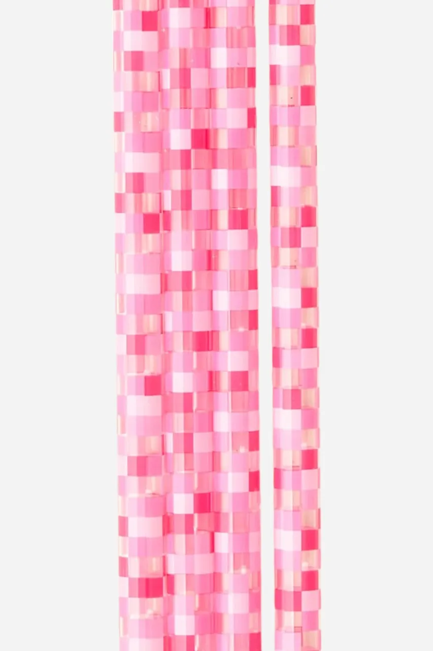 Tumbler Straw Set Check Hot Pink