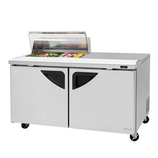 Turbo Air TST-60SD-08S-N-CL 60" 2-Solid Door Clear Lid Prep Table and Undercounter